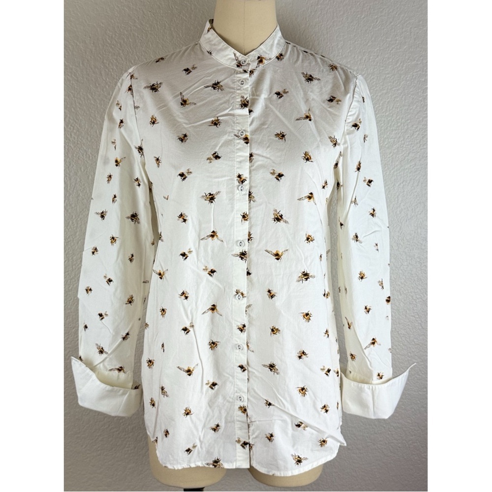 Victoria Beckham Women’s Button-Down  Cream Shirt w/Bumble Bees Print Small - Picture 7 of 11